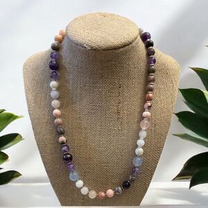Purple & Earthy Genuine Gemstone Handmade Necklace Amethyst Opal Rhodonite